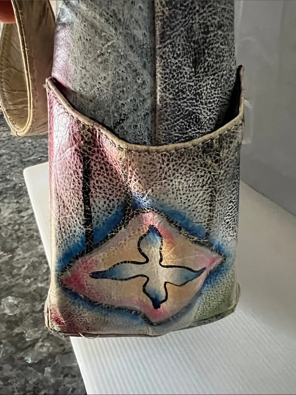Anuschka Hand Painted Leather Zip Large Shoulder Bag Made in India